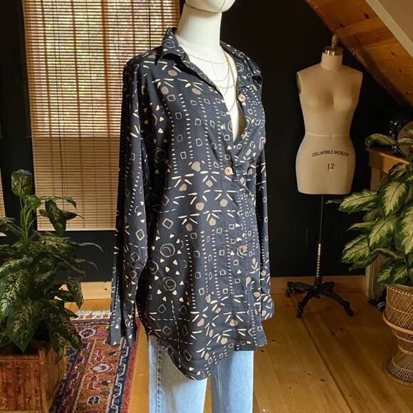 Vintage Mod Graphic Button Down Shirt  black brown - Picture 8 of 10